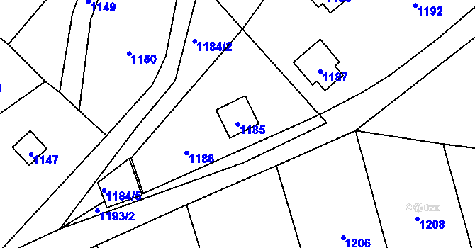 Parcela st. 1185 v KÚ Hlásná Třebaň, Katastrální mapa