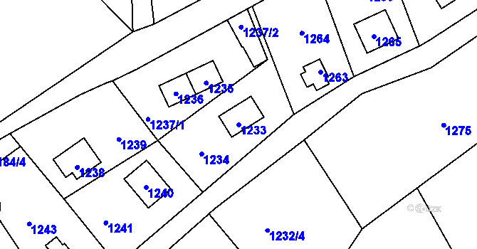 Parcela st. 1233 v KÚ Hlásná Třebaň, Katastrální mapa