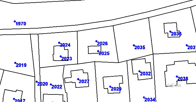 Parcela st. 2025 v KÚ Hlásná Třebaň, Katastrální mapa