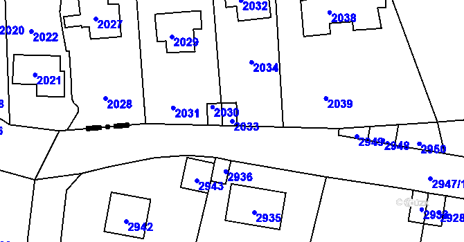 Parcela st. 2033 v KÚ Hlásná Třebaň, Katastrální mapa