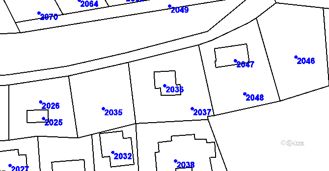 Parcela st. 2036 v KÚ Hlásná Třebaň, Katastrální mapa