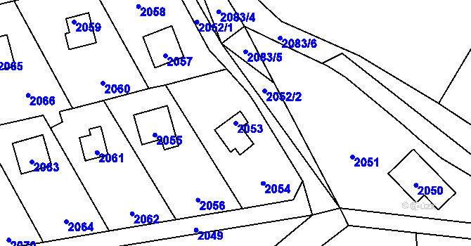 Parcela st. 2053 v KÚ Hlásná Třebaň, Katastrální mapa