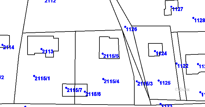 Parcela st. 2115/5 v KÚ Hlásná Třebaň, Katastrální mapa