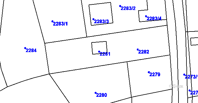 Parcela st. 2281 v KÚ Hlásná Třebaň, Katastrální mapa