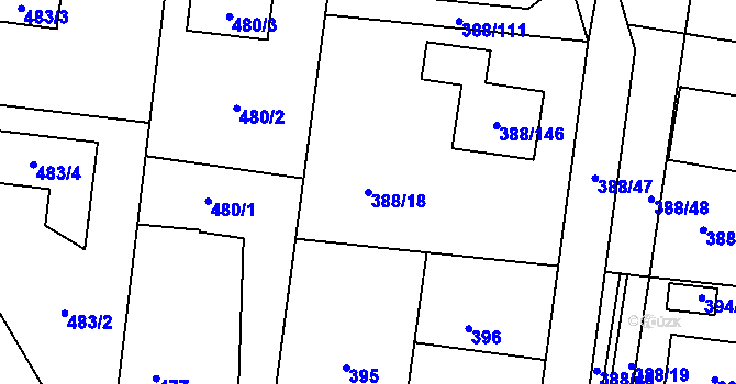 Parcela st. 388/18 v KÚ Hlásná Třebaň, Katastrální mapa