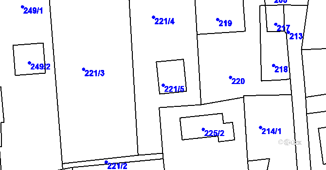 Parcela st. 221/5 v KÚ Hlásná Třebaň, Katastrální mapa