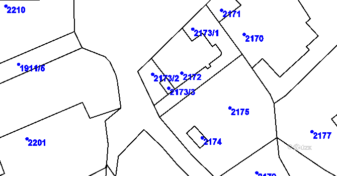 Parcela st. 2173/3 v KÚ Hlásná Třebaň, Katastrální mapa
