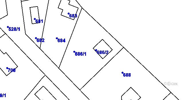 Parcela st. 686/2 v KÚ Hlásná Třebaň, Katastrální mapa