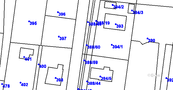Parcela st. 388/60 v KÚ Hlásná Třebaň, Katastrální mapa