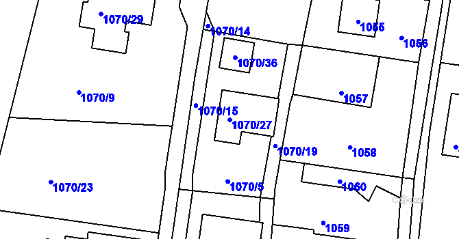 Parcela st. 1070/27 v KÚ Hlásná Třebaň, Katastrální mapa