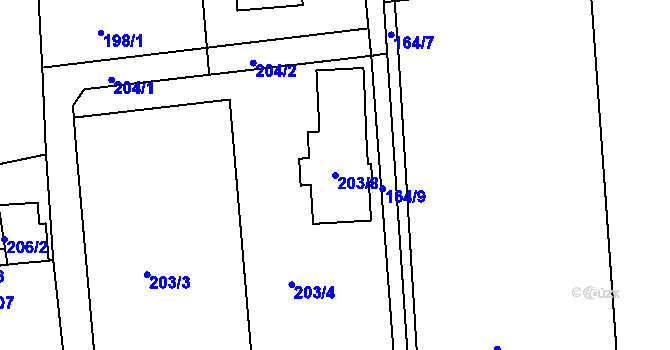 Parcela st. 203/8 v KÚ Hlásná Třebaň, Katastrální mapa