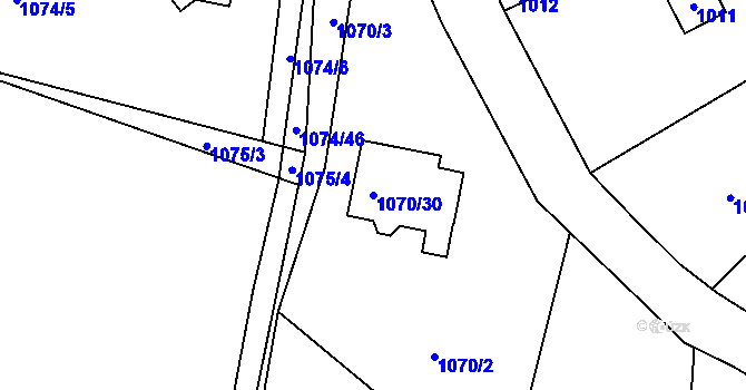 Parcela st. 1070/30 v KÚ Hlásná Třebaň, Katastrální mapa