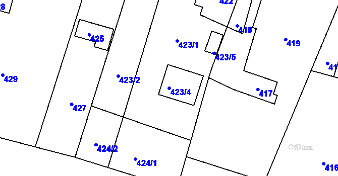 Parcela st. 423/4 v KÚ Hlásná Třebaň, Katastrální mapa