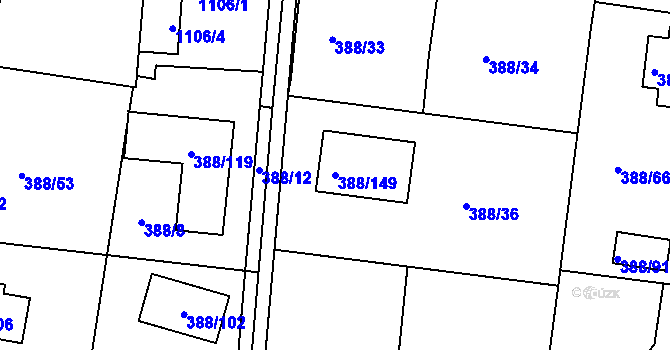 Parcela st. 388/149 v KÚ Hlásná Třebaň, Katastrální mapa