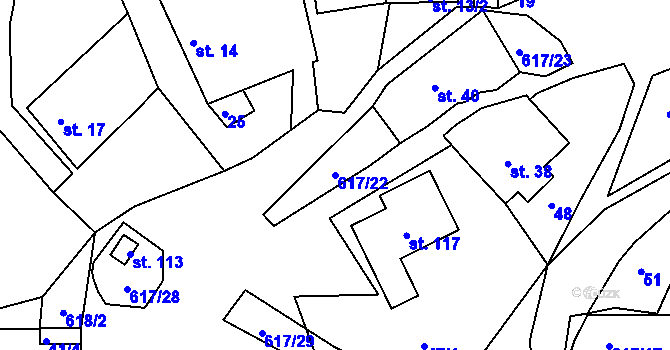 Parcela st. 617/22 v KÚ Hlásnice, Katastrální mapa