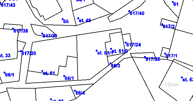 Parcela st. 51/1 v KÚ Hlásnice, Katastrální mapa
