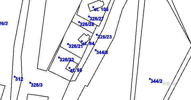 Parcela st. 344/8 v KÚ Hlásnice, Katastrální mapa