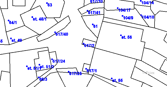 Parcela st. 617/2 v KÚ Hlásnice, Katastrální mapa