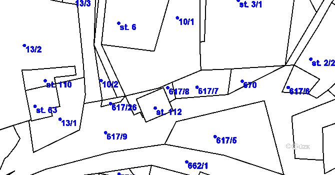 Parcela st. 617/8 v KÚ Hlásnice, Katastrální mapa