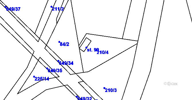 Parcela st. 210/4 v KÚ Hlásnice, Katastrální mapa