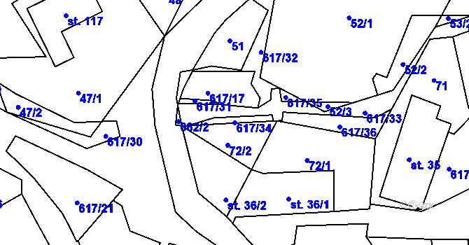 Parcela st. 617/34 v KÚ Hlásnice, Katastrální mapa