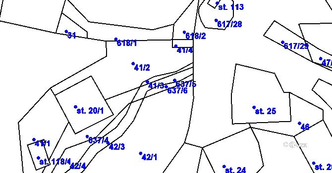 Parcela st. 637/6 v KÚ Hlásnice, Katastrální mapa