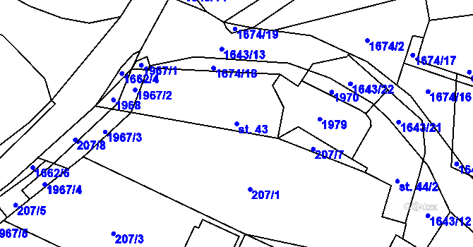 Parcela st. 43 v KÚ Hlavatce, Katastrální mapa