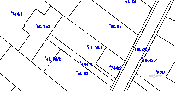 Parcela st. 90/1 v KÚ Hlavatce, Katastrální mapa