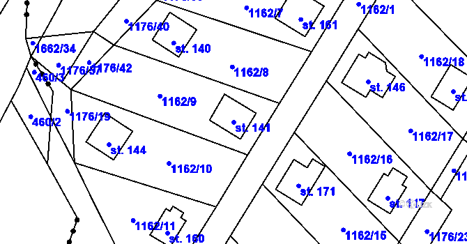 Parcela st. 141 v KÚ Hlavatce, Katastrální mapa