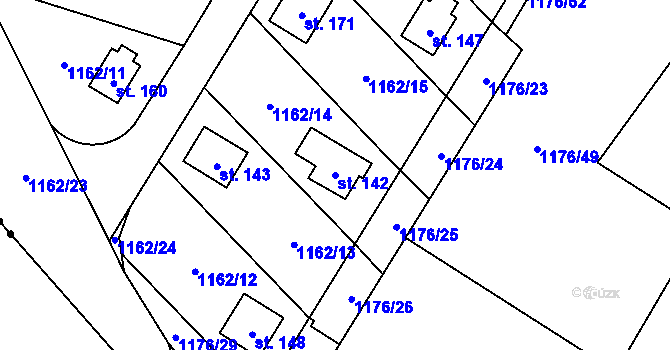 Parcela st. 142 v KÚ Hlavatce, Katastrální mapa