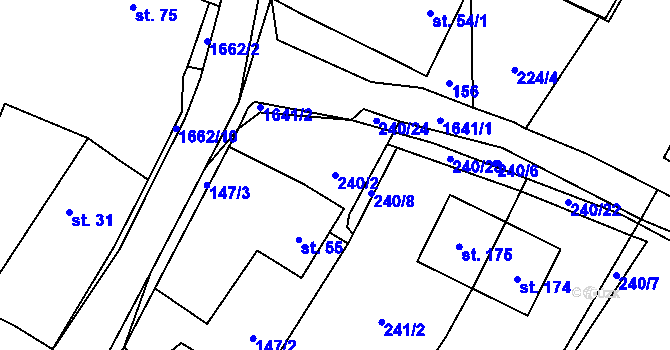 Parcela st. 240/2 v KÚ Hlavatce, Katastrální mapa