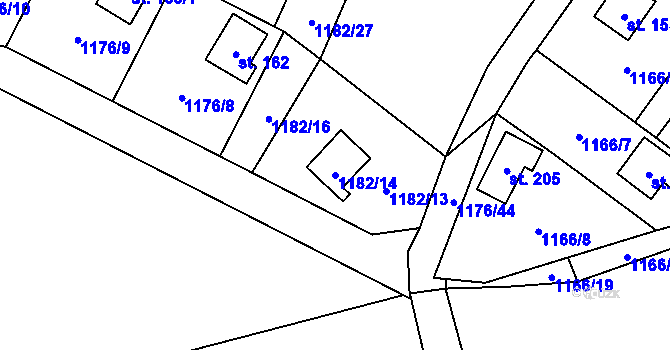 Parcela st. 1182/14 v KÚ Hlavatce, Katastrální mapa