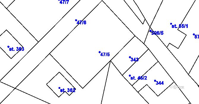 Parcela st. 47/5 v KÚ Vyhnanice, Katastrální mapa