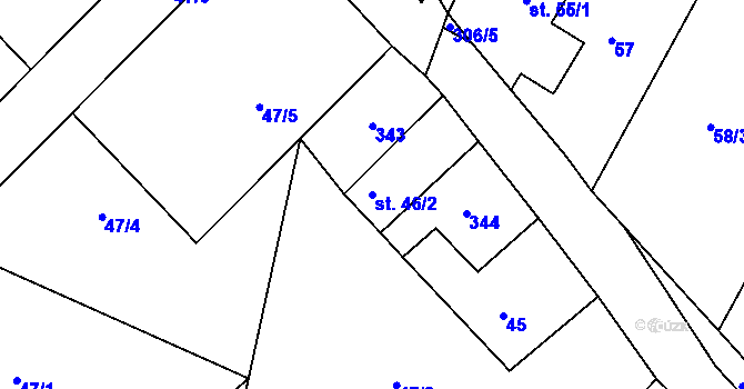 Parcela st. 46/2 v KÚ Vyhnanice, Katastrální mapa