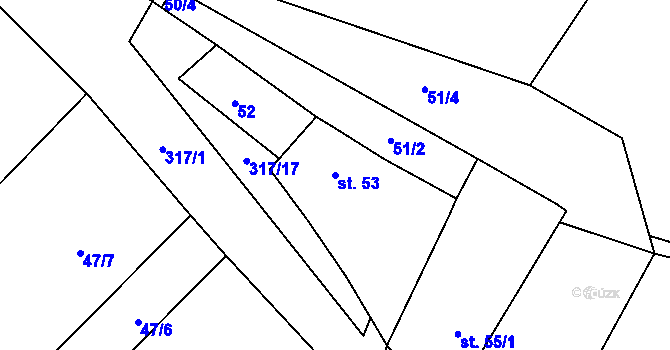 Parcela st. 53 v KÚ Vyhnanice, Katastrální mapa
