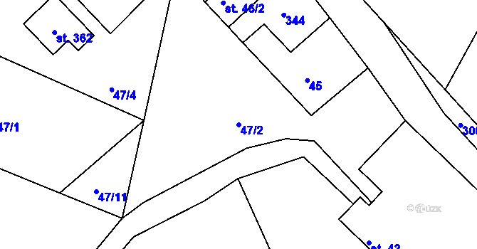 Parcela st. 47/2 v KÚ Vyhnanice, Katastrální mapa