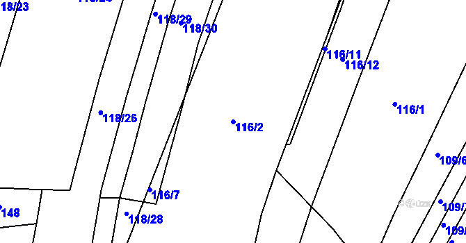 Parcela st. 116/2 v KÚ Vyhnanice, Katastrální mapa