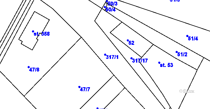 Parcela st. 317/1 v KÚ Vyhnanice, Katastrální mapa