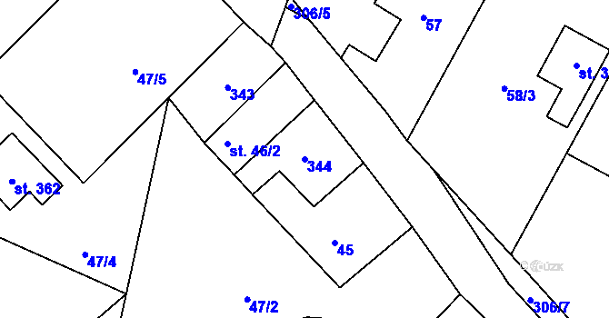 Parcela st. 344 v KÚ Vyhnanice, Katastrální mapa