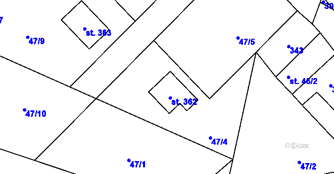 Parcela st. 47/4 v KÚ Vyhnanice, Katastrální mapa