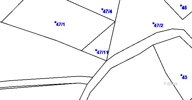 Parcela st. 47/11 v KÚ Vyhnanice, Katastrální mapa