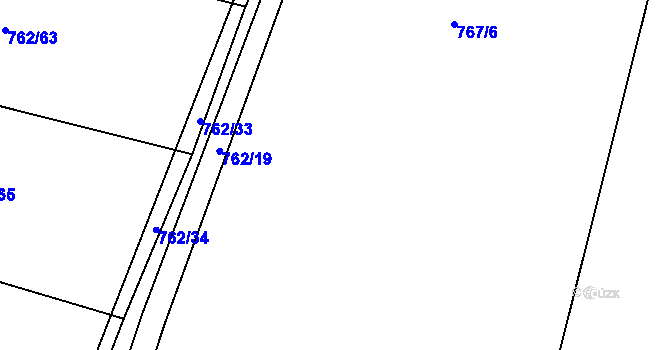 Parcela st. 767/36 v KÚ Hlavečník, Katastrální mapa