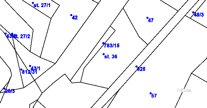 Parcela st. 36 v KÚ Hlavečník, Katastrální mapa