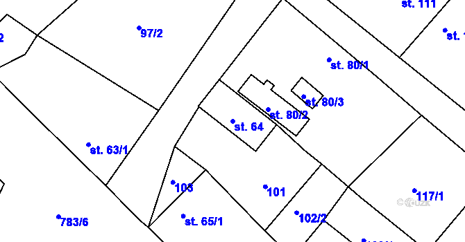Parcela st. 64 v KÚ Hlavečník, Katastrální mapa