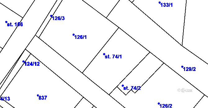 Parcela st. 74/1 v KÚ Hlavečník, Katastrální mapa