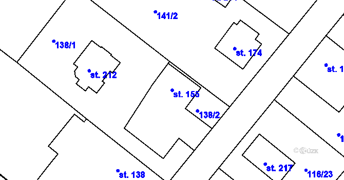 Parcela st. 155 v KÚ Hlavečník, Katastrální mapa