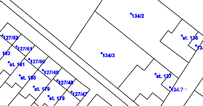 Parcela st. 134/3 v KÚ Hlavečník, Katastrální mapa