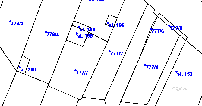 Parcela st. 777/3 v KÚ Hlavečník, Katastrální mapa