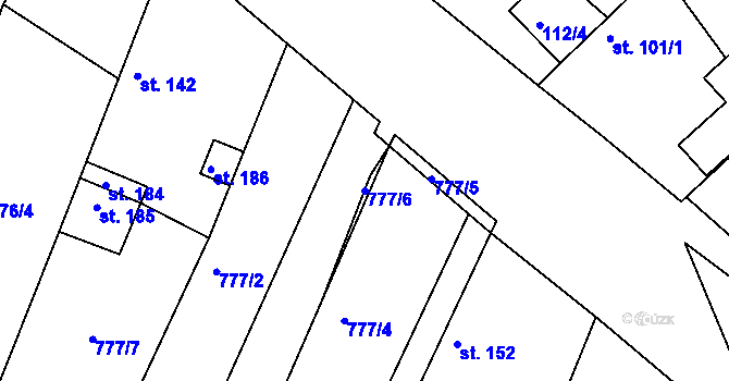 Parcela st. 777/6 v KÚ Hlavečník, Katastrální mapa