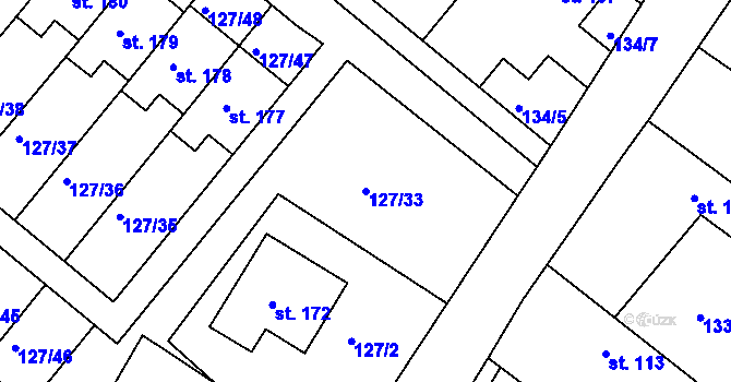 Parcela st. 127/33 v KÚ Hlavečník, Katastrální mapa